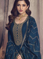 Straightforward Silk Georgette Gown in Dark Blue